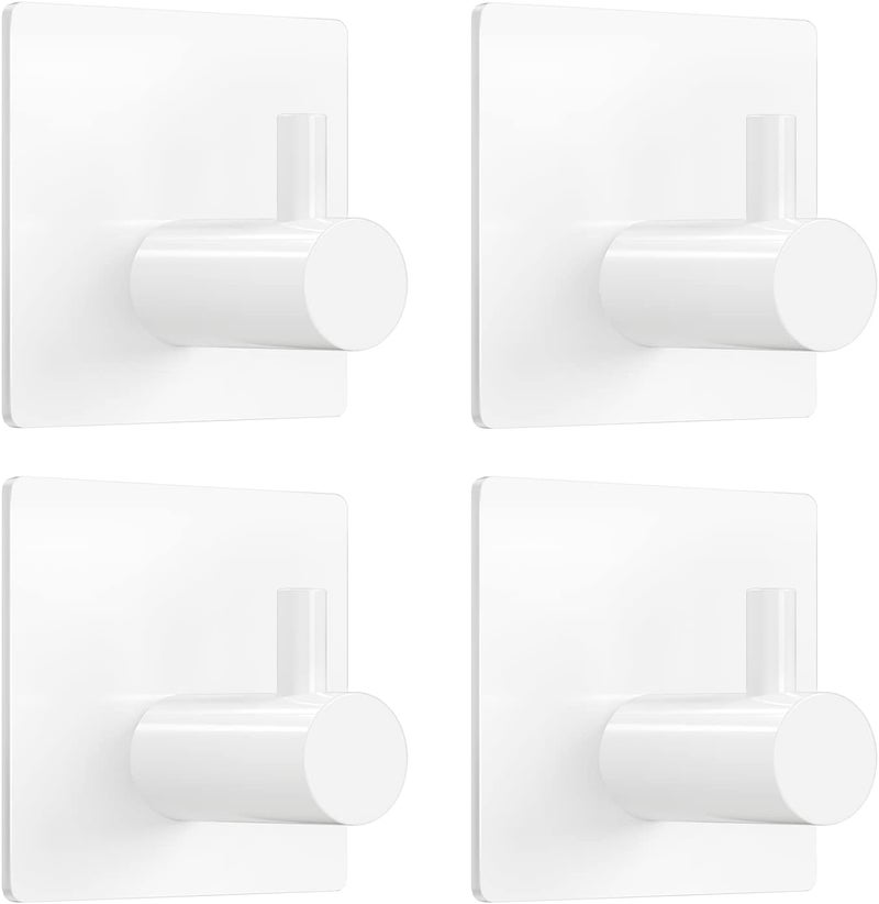 VIS'V Adhesive Towel Hooks, Waterproof Shower Wall Stick on Hooks, 2 Extra Adhesive Strips, White, 4 Pcs - Image 2