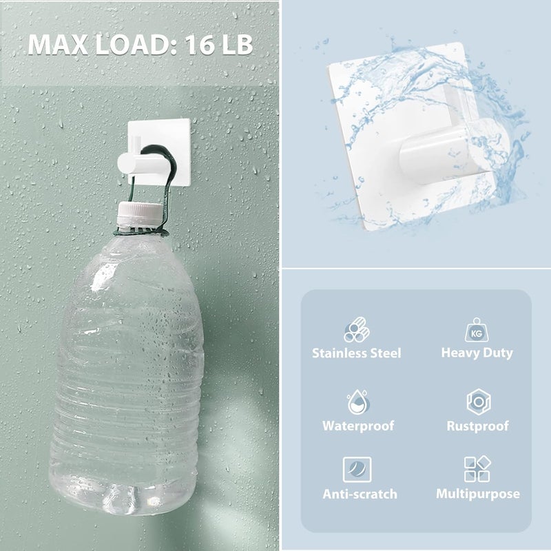 VIS'V Adhesive Towel Hooks, Waterproof Shower Wall Stick on Hooks, 2 Extra Adhesive Strips, White, 4 Pcs - Image 5
