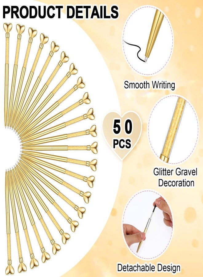 Jetec 50 Pcs Heart Shaped Pens Black Ink Retractable Metal Cute Ballpoint Pens Decorative Engagement Gifts Gifts for Women Wedding Bridal Shower Sleepover Party Favor(Gold) - Image 2