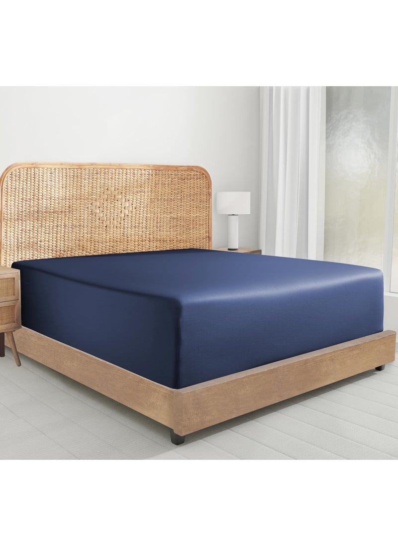 California Design De California Design Den 100% Organic Twin Fitted Only  Percale Cotton Fitted Sheet  Deep Pocket  Navy Blue Sheet Only  GOTS Certified  Lightweight  Snug-Fit  1 Pc Twin Cooling Fitted Sheets (Navy Blue)  - Image 1