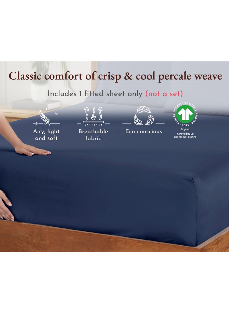 California Design De California Design Den 100% Organic Twin Fitted Only  Percale Cotton Fitted Sheet  Deep Pocket  Navy Blue Sheet Only  GOTS Certified  Lightweight  Snug-Fit  1 Pc Twin Cooling Fitted Sheets (Navy Blue)  - Image 3