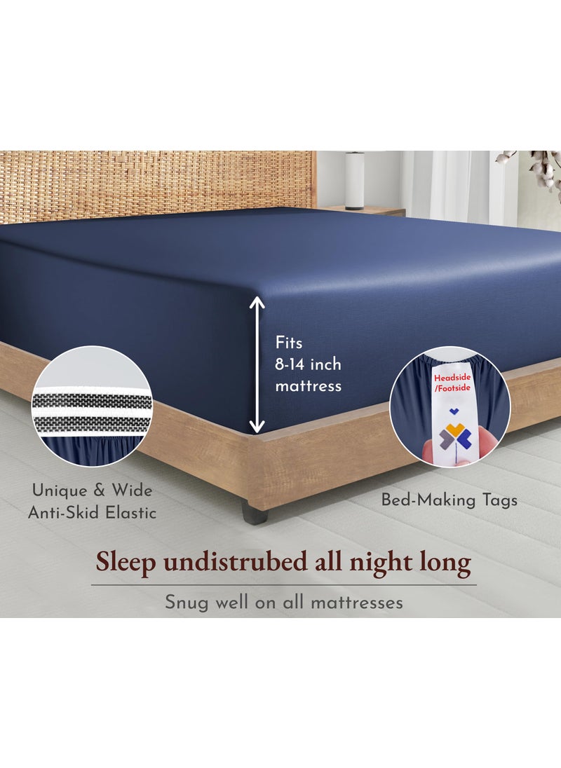 California Design De California Design Den 100% Organic Twin Fitted Only  Percale Cotton Fitted Sheet  Deep Pocket  Navy Blue Sheet Only  GOTS Certified  Lightweight  Snug-Fit  1 Pc Twin Cooling Fitted Sheets (Navy Blue)  - Image 4