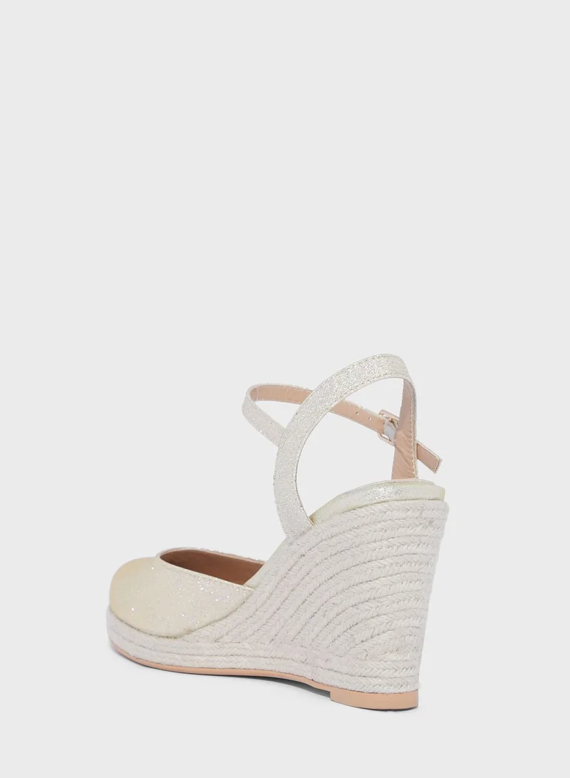 ELLA Glitter Ankle Strap Espadrille Wedge