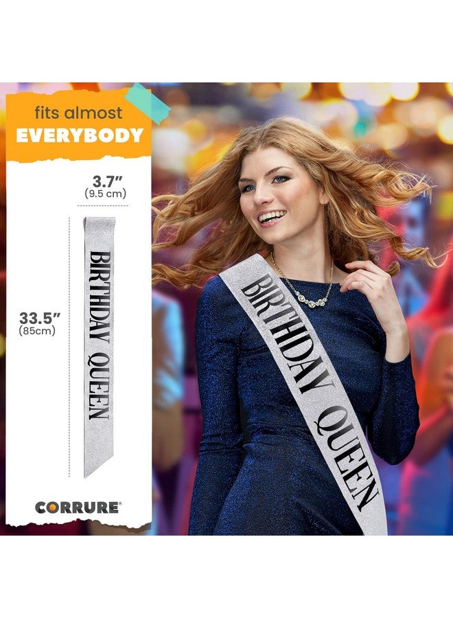 CORRURE 'Birthday Queen' Sash Glitter with Black Foil - Silver Glitter Happy Birthday Sash for Women - Party Favors Supplies and Decorations for Sweet 16, 18th 21st 30th 40th or Any Bday Party - Image 5