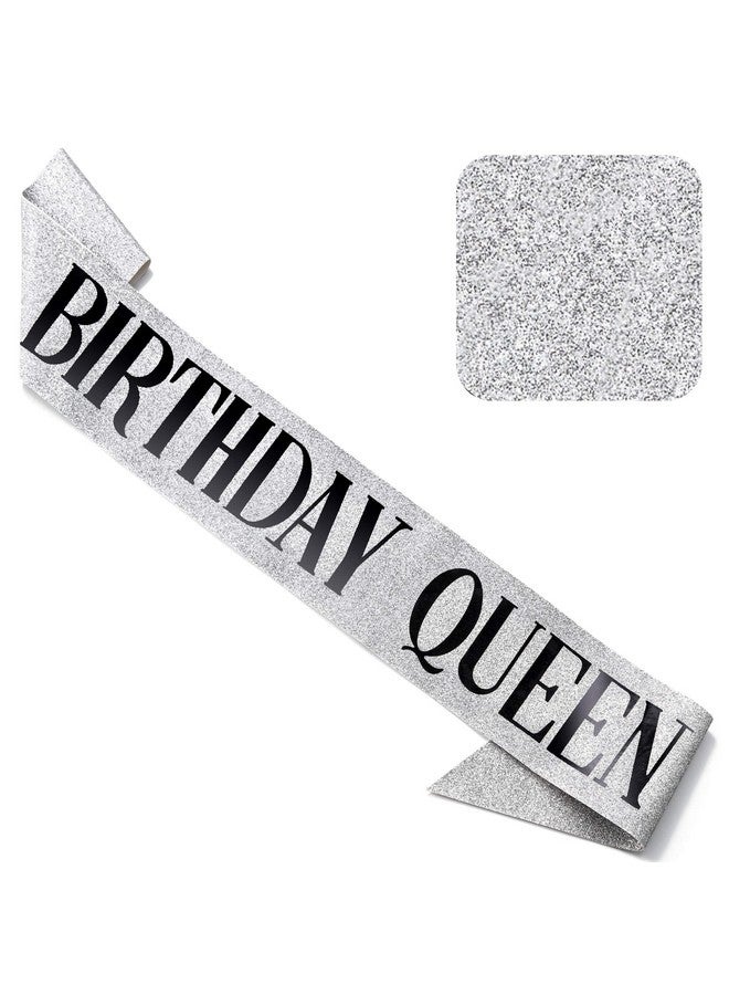 CORRURE 'Birthday Queen' Sash Glitter with Black Foil - Silver Glitter Happy Birthday Sash for Women - Party Favors Supplies and Decorations for Sweet 16, 18th 21st 30th 40th or Any Bday Party - Image 1