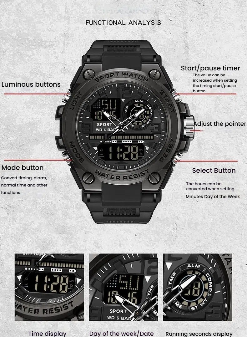 Sanda Watches for men analog-digital display quartz watch waterproof men's watch Green - Image 5