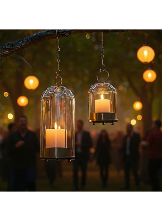 Elegant Glass Hurricane Candle Holders Set, Clear Glass and Bronze Metal, 2 Sizes 24cm/20cm Height, Hanging Lanterns with Chains for Indoor Outdoor Parties Table Centerpieces Decor (Gold) - Image 3