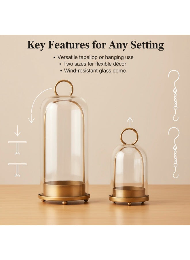 Elegant Glass Hurricane Candle Holders Set, Clear Glass and Bronze Metal, 2 Sizes 24cm/20cm Height, Hanging Lanterns with Chains for Indoor Outdoor Parties Table Centerpieces Decor (Gold) - Image 4