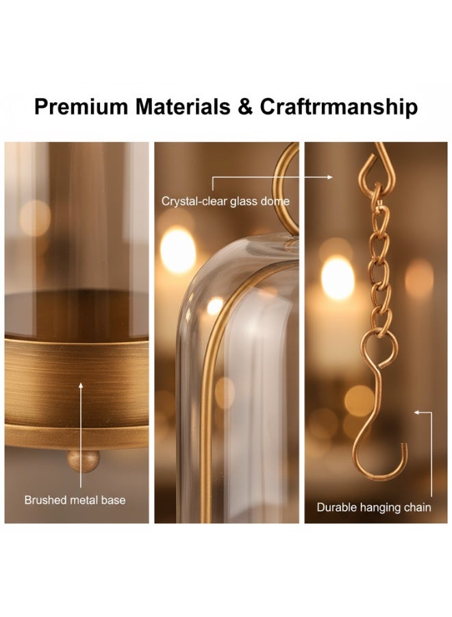 Elegant Glass Hurricane Candle Holders Set, Clear Glass and Bronze Metal, 2 Sizes 24cm/20cm Height, Hanging Lanterns with Chains for Indoor Outdoor Parties Table Centerpieces Decor (Gold) - Image 5