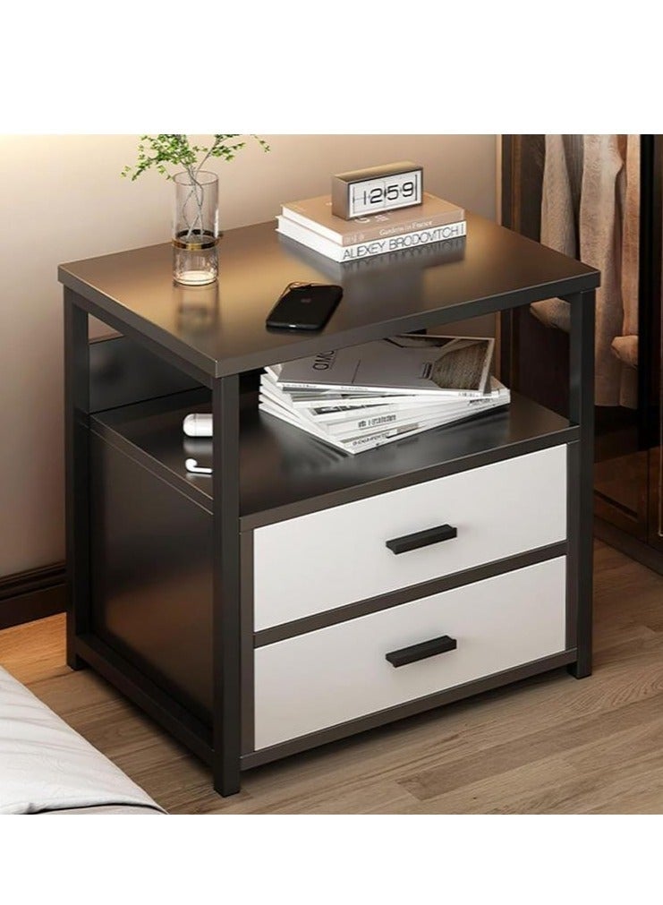 Bedside tables, bedroom living room storage tables Modern Nightstand with metal frame, bedside table with two drawers, suitable for bedroom living room, 40 * 34 * 50cm(Black) - Image 2