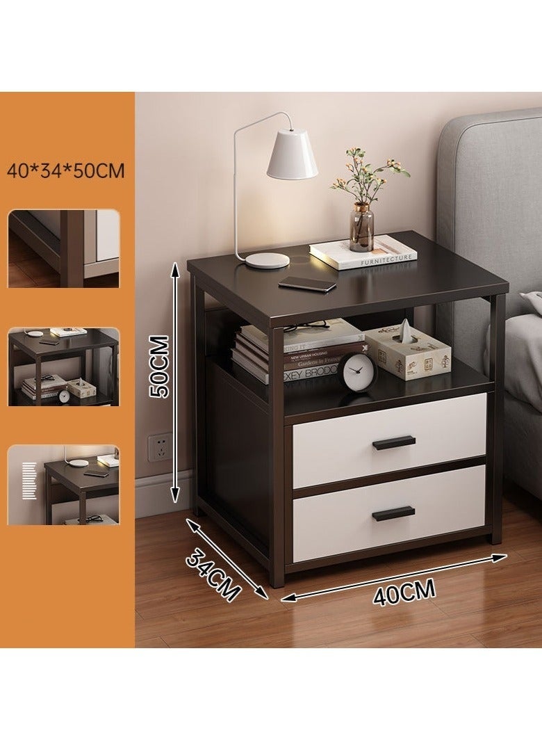 Bedside tables, bedroom living room storage tables Modern Nightstand with metal frame, bedside table with two drawers, suitable for bedroom living room, 40 * 34 * 50cm(Black) - Image 3