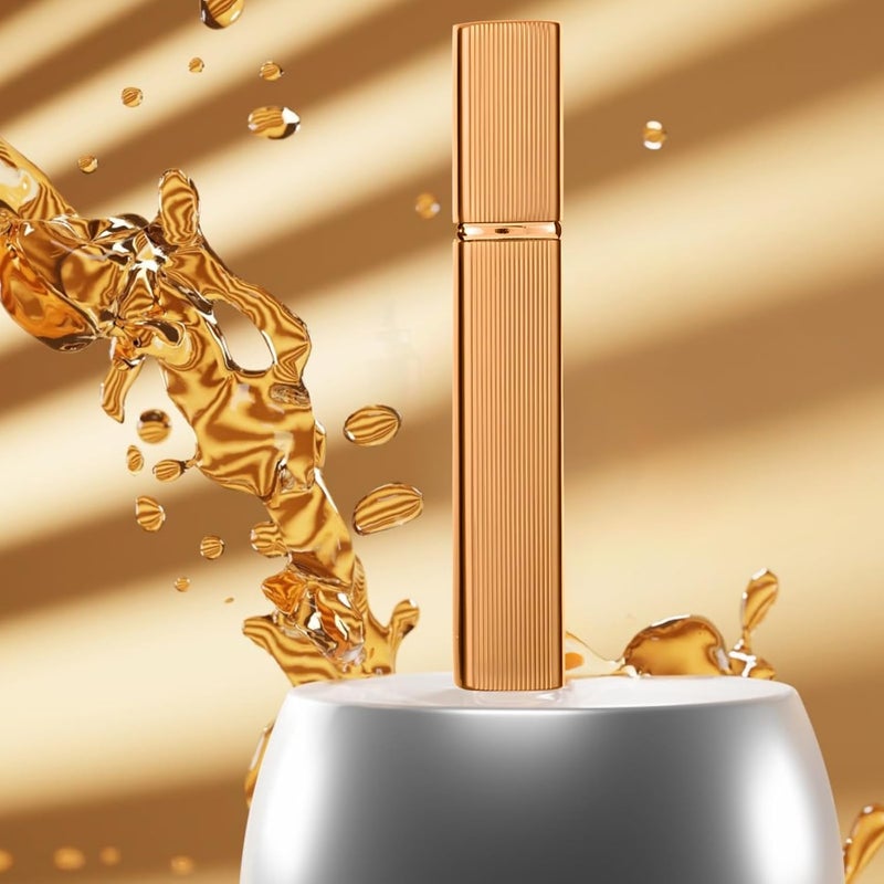 رذاذ عطر سفر قابل لإعادة التعبئة سعة 12 مل، مغلف من الألمنيوم الذهبي مقاوم للتسرب مع خطوط عمودية - Image 2