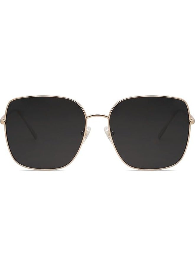 عام نظارات شمسية عصرية بإطار معدني مربع كبير الحجم للنساء والرجال بعدسات عاكسة مسطحة للحماية من الأشعة فوق البنفسجية - Image 2