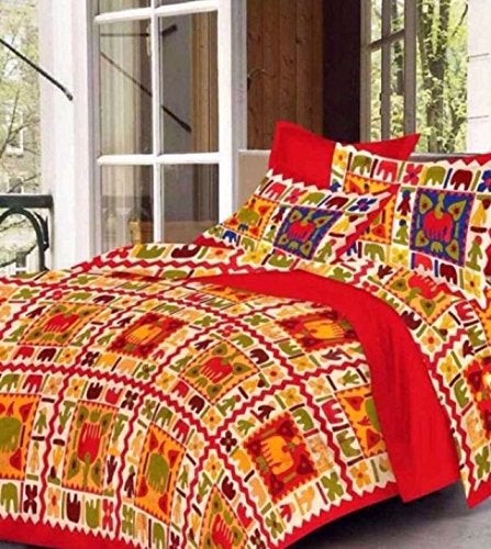 Doraya Queen Size Double Bed Sheet with Pillow Covers Pure Cotton Traditional Jaipuri Printed Bedcover Red Queen - Image 1