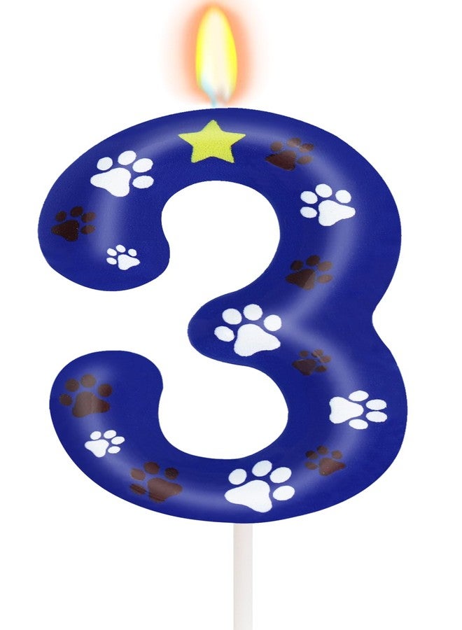 ElekFX Blue Dog Paw Birthday Candles, Number 3 Dog Birthday Decorations, 2.76 inch Paw Cake Topper Cupcake Toppers, Birthday Party Decorations for Kids (Number 3) - Image 1