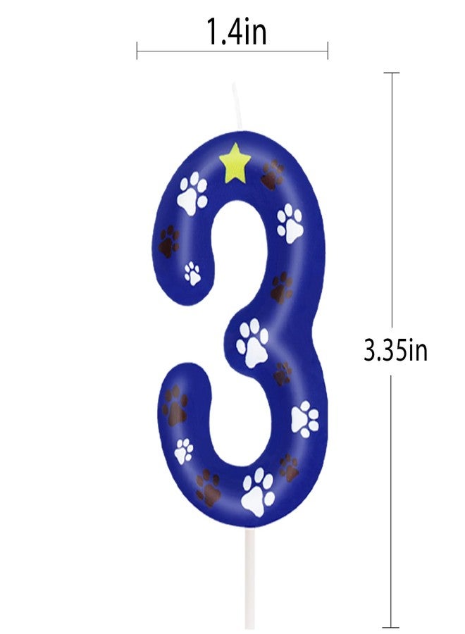 ElekFX Blue Dog Paw Birthday Candles, Number 3 Dog Birthday Decorations, 2.76 inch Paw Cake Topper Cupcake Toppers, Birthday Party Decorations for Kids (Number 3) - Image 2