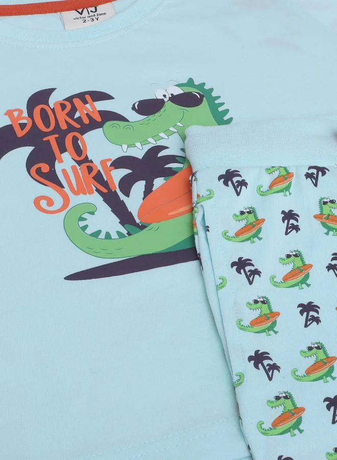 victor and jane Graphic Print T-Shirt and All-Over Printed Shorts Set