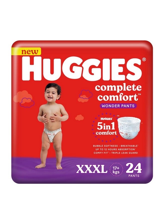 HUGGIES سراويل الحفاضات الكاملة المريحة بحجم ثلاثي كبير جداً (XXXL) (17 كجم+) ، 24 قطعة | 5 فوائد في حفاضة واحدة | نعومة سرير الفقاعات | امتصاص يصل إلى 12 ساعة ليلاً - Image 1