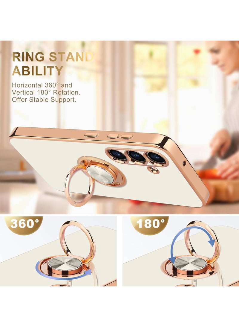 Compatible with Samsung Galaxy A56 Case Ring Holder, Finger Rotating Kickstand Magnetic Car Stand Soft Bumper Cover, Shockproof Phone Case- White - Image 2