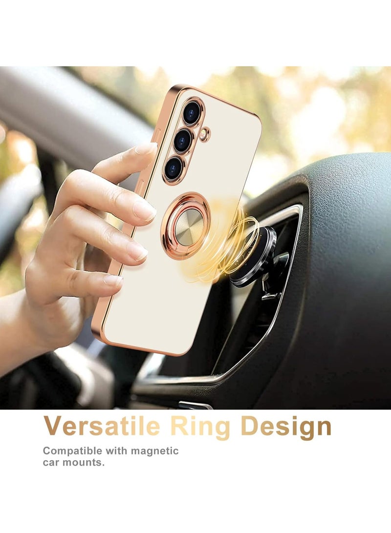 Compatible with Samsung Galaxy A56 Case Ring Holder, Finger Rotating Kickstand Magnetic Car Stand Soft Bumper Cover, Shockproof Phone Case- White - Image 3
