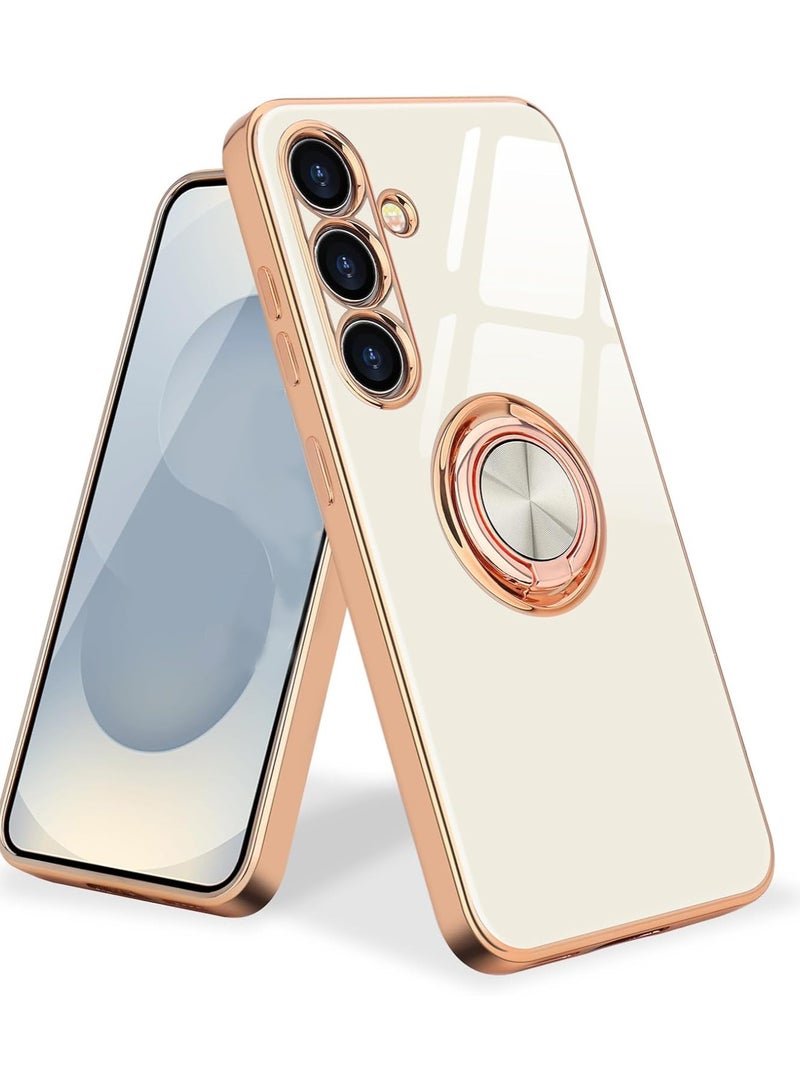 Compatible with Samsung Galaxy A56 Case Ring Holder, Finger Rotating Kickstand Magnetic Car Stand Soft Bumper Cover, Shockproof Phone Case- White - Image 1