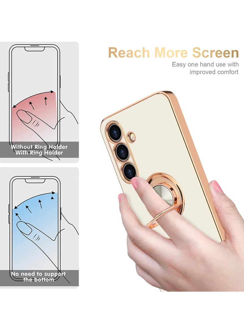 Compatible with Samsung Galaxy A56 Case Ring Holder, Finger Rotating Kickstand Magnetic Car Stand Soft Bumper Cover, Shockproof Phone Case- White - Image 4