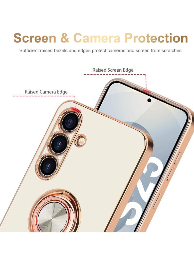 Compatible with Samsung Galaxy A56 Case Ring Holder, Finger Rotating Kickstand Magnetic Car Stand Soft Bumper Cover, Shockproof Phone Case- White - Image 5