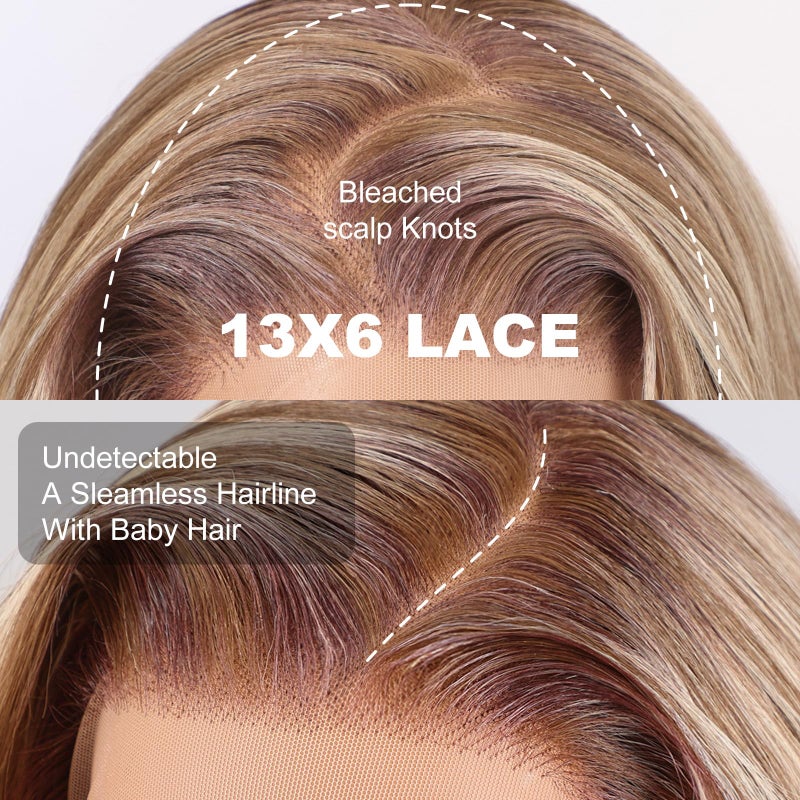 KOME Ash Blonde Synthetic Lace Front Wig,13Ã—6 Blonde mix Brown HD Lace Glueless Wig for Women Daily Use 28INï¼ˆTT6/107ï¼‰ - Image 5