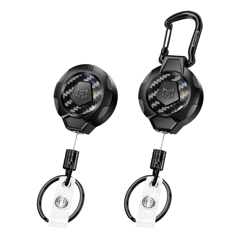 MNGARISTA Upgraded Heavy Duty Retractable Keychain, Belt Clip Ver. & Carabiner Ver., 10 oz Retraction, 31.5" Stainless Steel Cable, 3K Carbon Fiber Tactical ID Badge Reel Key Chain Retractor, 2 Pack - Image 1