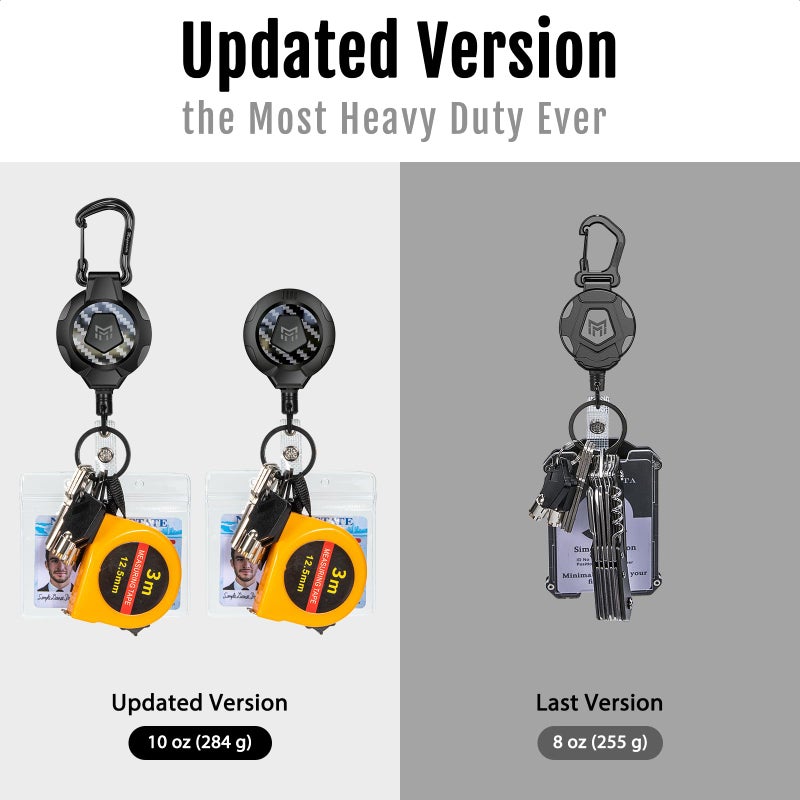 MNGARISTA Upgraded Heavy Duty Retractable Keychain, Belt Clip Ver. & Carabiner Ver., 10 oz Retraction, 31.5" Stainless Steel Cable, 3K Carbon Fiber Tactical ID Badge Reel Key Chain Retractor, 2 Pack - Image 3