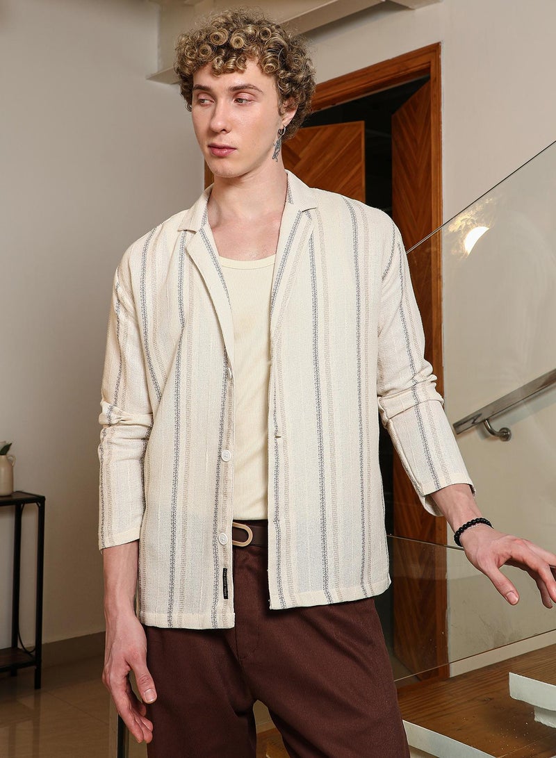 Campus Sutra Men's Striped Cotton Cuban Collar Shirt  - Image 1