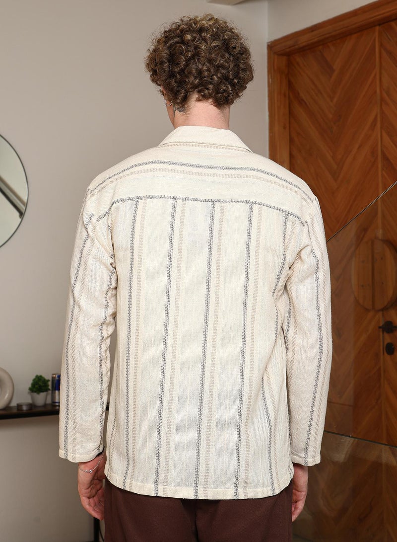 Campus Sutra Men's Striped Cotton Cuban Collar Shirt  - Image 5