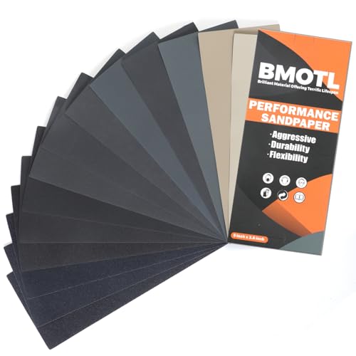 BMOTL Sandpaper Sheets Assortment Pack: 42Pcs Wet Dry 9x3.6 Inch Sand Paper 120-5000 Assorted Grit Fine Coarse Variety for Wood Furniture Finishing Automotive Metal Polishing - Image 1