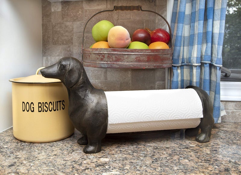 Creative Co-Op Antiqued Bronze Dachshund Dog Paper Towel Holder - Image 2
