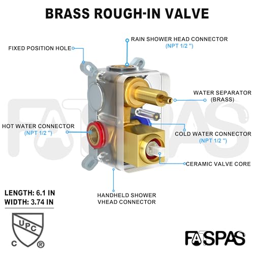 Fatspas Shower Faucet Set, Shower System with 10 Inch Rain Showerhead and Handheld Shower, Wall Mounted High-Pressure Showerhead Combo Set Included Valve and Trim, Brushed Gold - Image 5