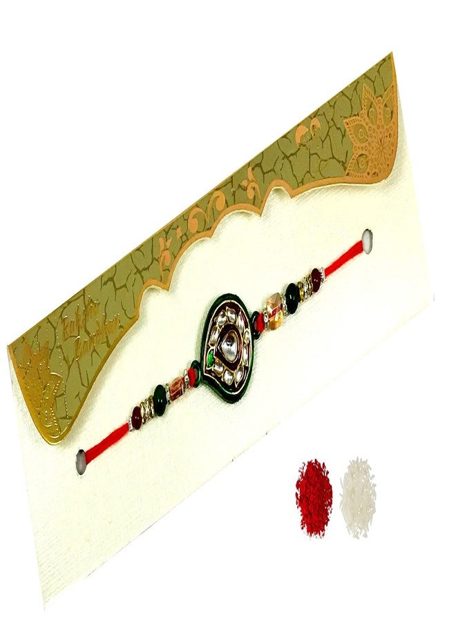 Evisha Traditional Kundan Studded Rakhi For Brother | Rakhi Combo-241 | rakhi || rakhi set || rakhi for brother || rakhi for brother and bhabhi || rakhi combo || bhaiya bhabhi rakhi || rakhi gifts - Image 1