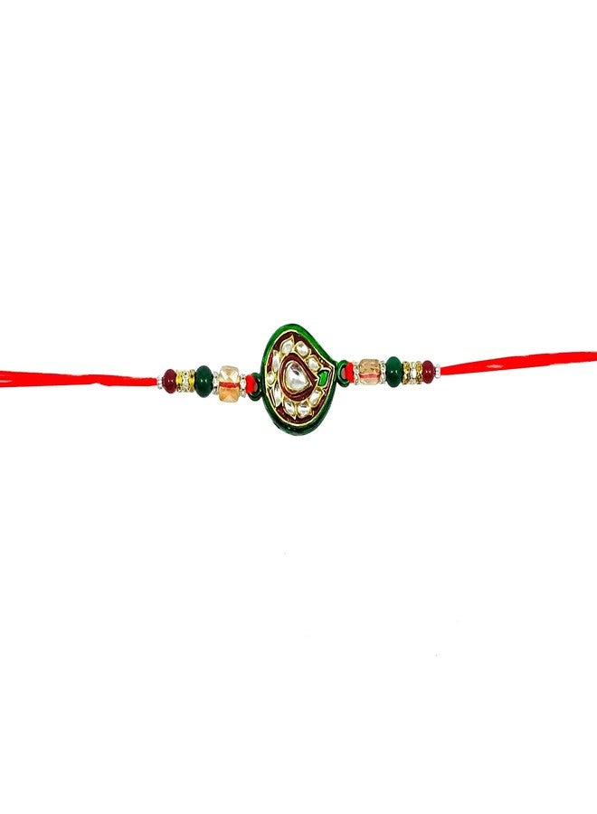 Evisha Traditional Kundan Studded Rakhi For Brother | Rakhi Combo-241 | rakhi || rakhi set || rakhi for brother || rakhi for brother and bhabhi || rakhi combo || bhaiya bhabhi rakhi || rakhi gifts - Image 2
