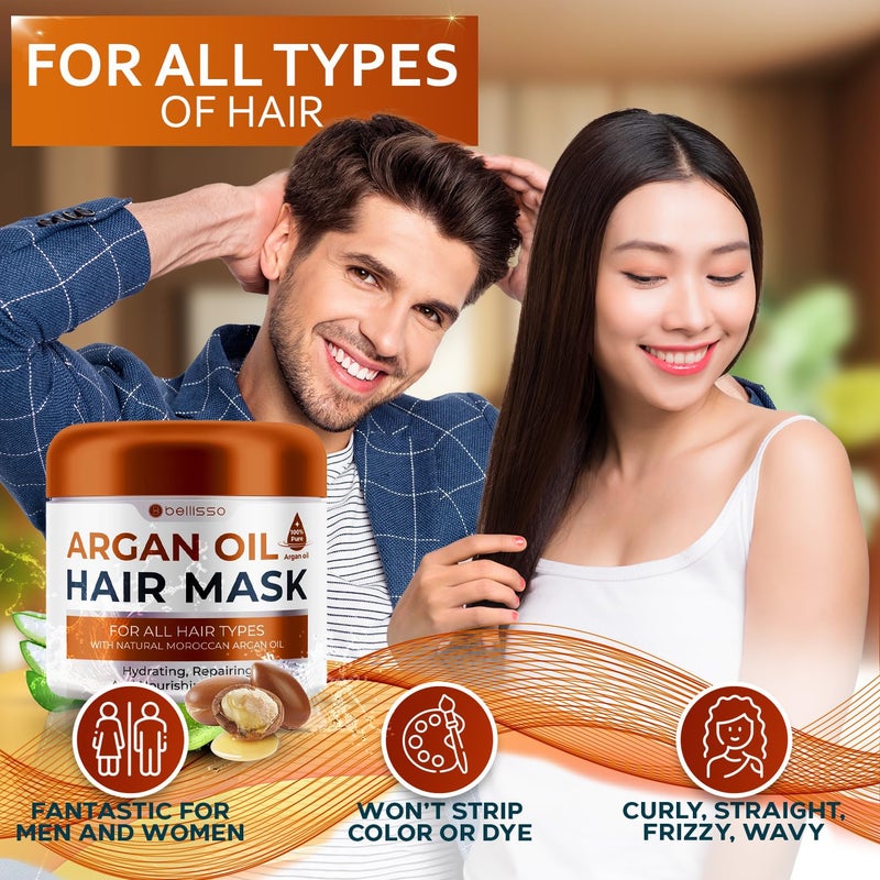 BELLISSO Moroccan Argan Oil Mask - Deep Conditioning Moisturizer for Dry, Extremely Damaged Hair - Hydrating Repair Treatment for Split Ends - With Collagen and Keratin for Curly, Frizzy and Color Treated Hair - Image 5