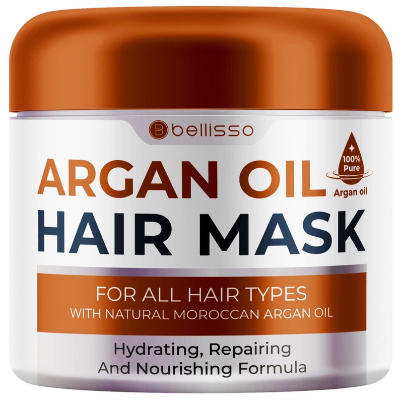 BELLISSO Moroccan Argan Oil Mask - Deep Conditioning Moisturizer for Dry, Extremely Damaged Hair - Hydrating Repair Treatment for Split Ends - With Collagen and Keratin for Curly, Frizzy and Color Treated Hair - Image 1