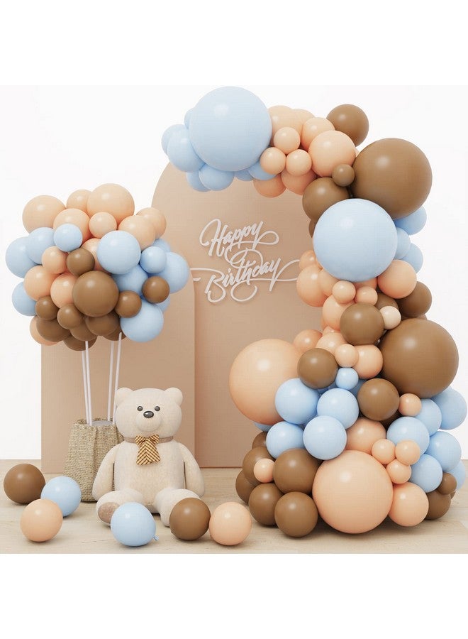 RUBFAC 156Pcs Brown Blue Balloon Garland Arch Kit, Bear Baby Shower Decoration With Boho Brown Skin Color Blue Balloons For Gender Reveal And Birthday Party Decoration - Image 1