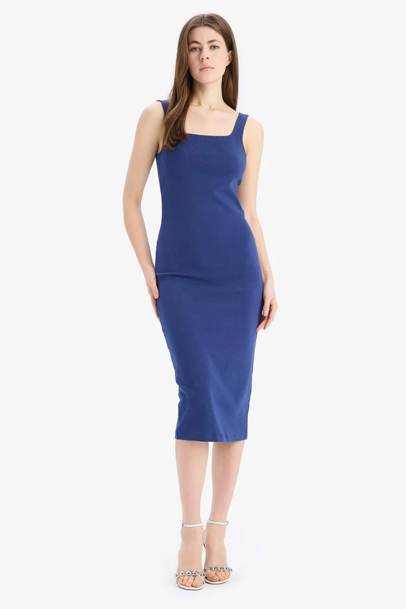 Defacto  Bodycon Square Collar Camisole Sleeveless Midi Dress for Women | Best Price UAE