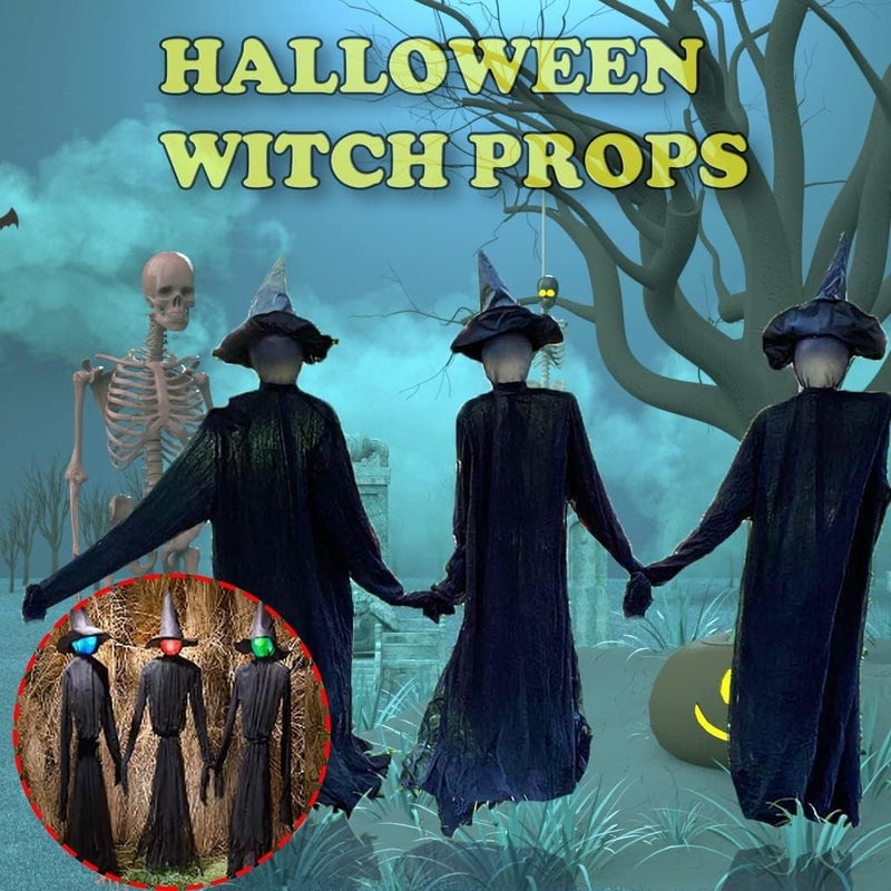 woobles Halloween Decorations Outdoor Witch Decor,Sound-Activated Sensor Light-UP Witches,Holding Hand Witch Waterproof Glowing Stake,Life Size Scary Halloween Outside Yard Garden Party Decor (Set of 3 Man) Set of 3 Man - Image 2
