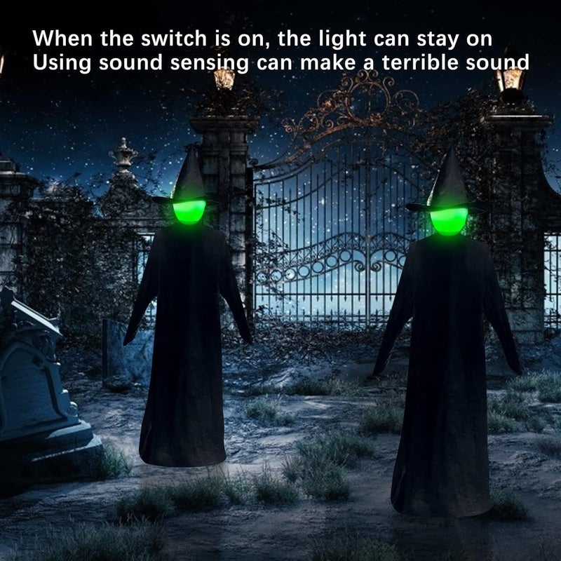 woobles Halloween Decorations Outdoor Witch Decor,Sound-Activated Sensor Light-UP Witches,Holding Hand Witch Waterproof Glowing Stake,Life Size Scary Halloween Outside Yard Garden Party Decor (Set of 3 Man) Set of 3 Man - Image 4