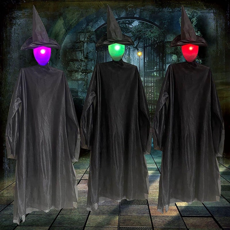 woobles Halloween Decorations Outdoor Witch Decor,Sound-Activated Sensor Light-UP Witches,Holding Hand Witch Waterproof Glowing Stake,Life Size Scary Halloween Outside Yard Garden Party Decor (Set of 3 Man) Set of 3 Man - Image 1