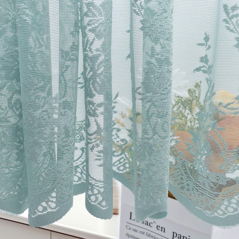 Molaxhome Molaxhome Kitchen Window Valance Lace Curtains 102x16inch Floral Sheer Rod Pocket Curtain Valance for Dinning Bath Room2pcs Blue 51x16 