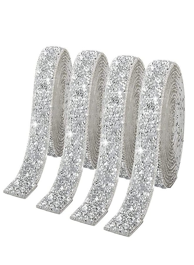 MAYCREATE® 4 Rolls Self Adhesive Bling Rhinestone Strips Diamond Ribbon, Glitter Resin Diamond Belt Sparkling Ribbon Stickers Wrap Crystal Roll for Wall Decoration, DIY Arts Crafts - Image 1