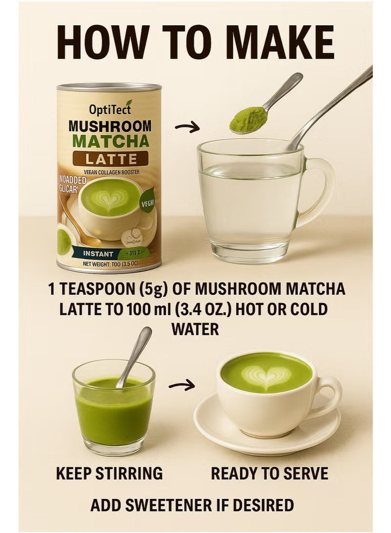 OptiTect Mushroom Matcha Latte 100 gm Premium Matcha + Mushroom Blend - Image 4