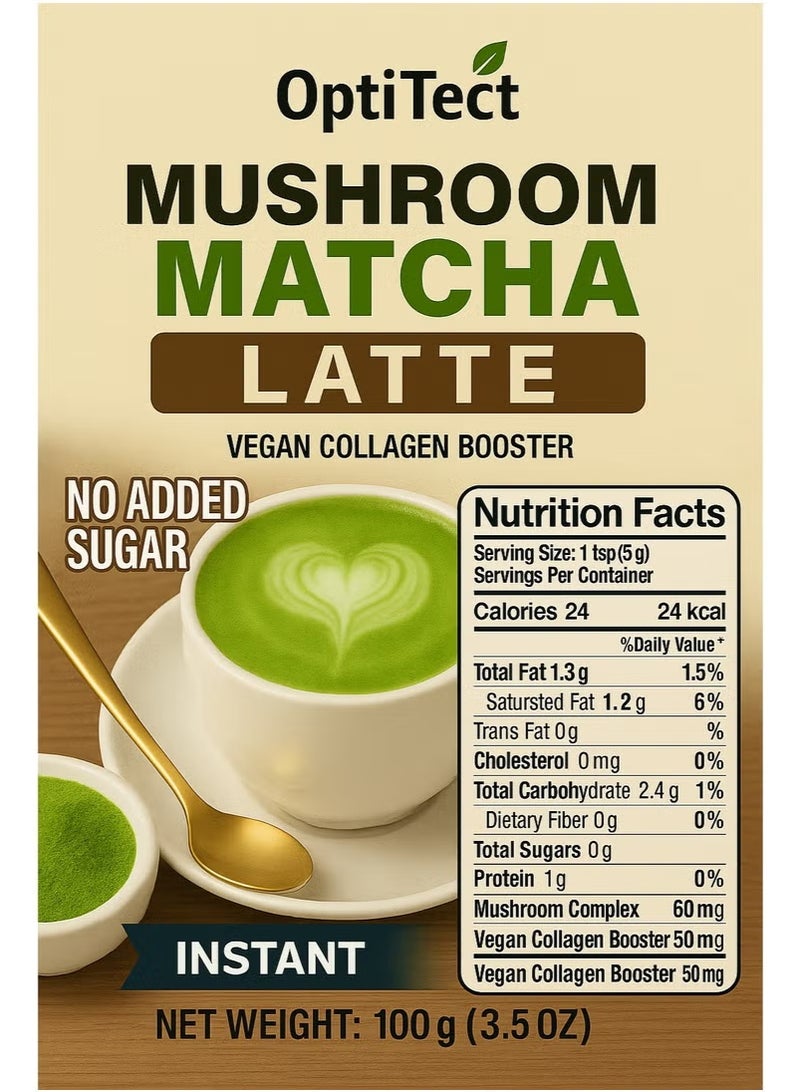 OptiTect Mushroom Matcha Latte 100 gm Premium Matcha + Mushroom Blend - Image 2