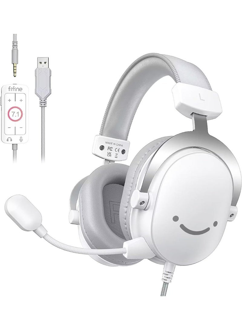 FIFINE H9 USB PC Gaming Headset with 3.5mm Audio Jack, Detachable Microphone, 7.1 Surround Sound, Volume Control, Streaming Over-Ear Wired Headphones for Computer, PS5, Controller, Xbox-H9 White - Image 1