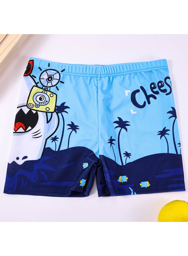 Loquat Boys' Swimming Trunks Children's Cartoon Printed Quick-drying Boxers Breathable Summer Professional Swimming Trunks For Students And Teenagers-Color:2213-1 Boy Camera Shark- - Image 1